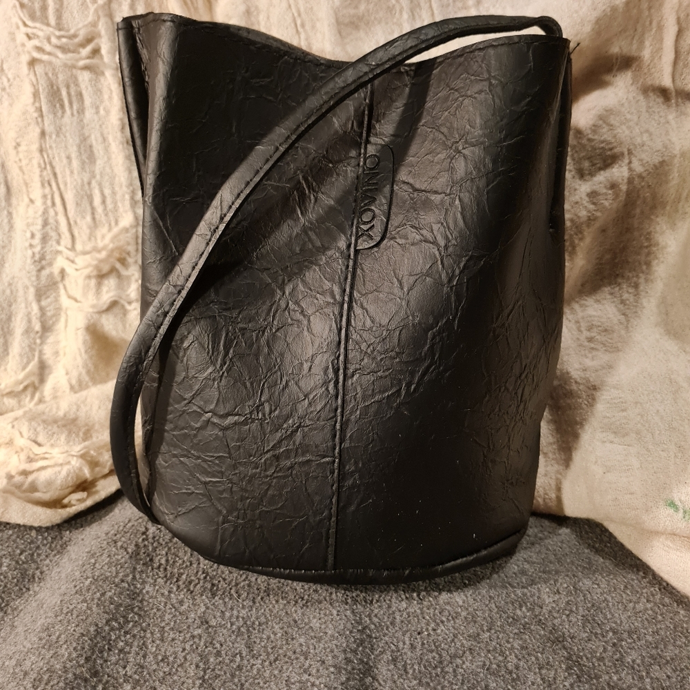 Xovino black PU leather bucket crossbody
